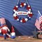 4th of July Patriotic Door Wreath - Independence Day Wooden White Red Blue Star Sign - Welcome Hanging Wreath for Front Door Memorial Day Decorations Party Supplies